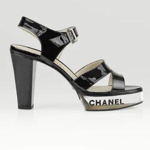 Rare Chanel 01P Runway Lucite Platform Logo Heel Sandals 39